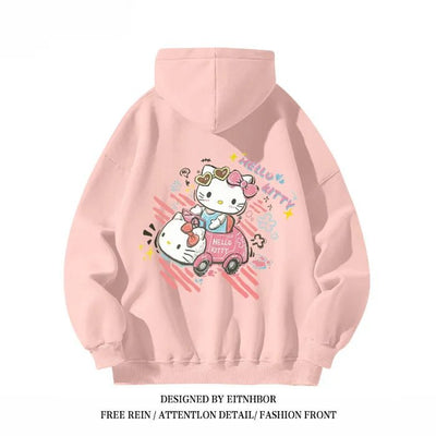 Hello Kitty Hooded Sweatshirt American Niche Fun Graffiti Cartoon Anime Women'S Autumn and Winter Loose Fit Slimming Jacket - Tiny Treasure Boutik