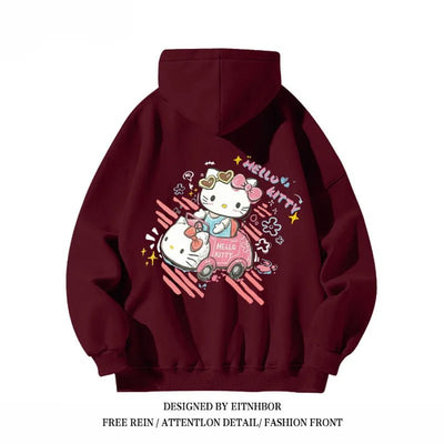 Hello Kitty Hooded Sweatshirt American Niche Fun Graffiti Cartoon Anime Women'S Autumn and Winter Loose Fit Slimming Jacket - Tiny Treasure Boutik