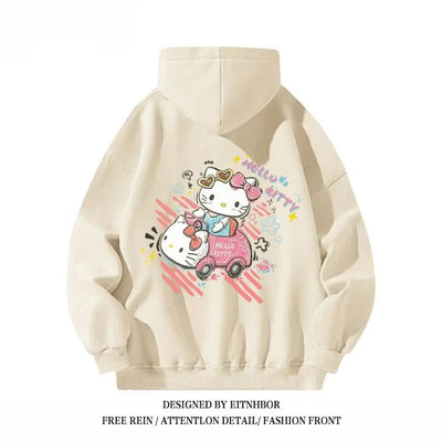 Hello Kitty Hooded Sweatshirt American Niche Fun Graffiti Cartoon Anime Women'S Autumn and Winter Loose Fit Slimming Jacket - Tiny Treasure Boutik