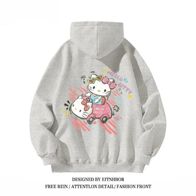 Hello Kitty Hooded Sweatshirt American Niche Fun Graffiti Cartoon Anime Women'S Autumn and Winter Loose Fit Slimming Jacket - Tiny Treasure Boutik