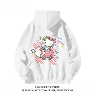 Hello Kitty Hooded Sweatshirt American Niche Fun Graffiti Cartoon Anime Women'S Autumn and Winter Loose Fit Slimming Jacket - Tiny Treasure Boutik