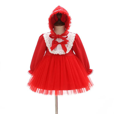 Hetiso Baby Girls Dresses with Cap Red Christmas Cotton Kids Dress Children Wear Girl Clothes 0 - 24 month - Tiny Treasure Boutik