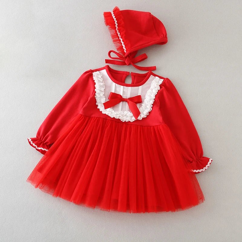 Hetiso Baby Girls Dresses with Cap Red Christmas Cotton Kids Dress Children Wear Girl Clothes 0 - 24 month - Tiny Treasure Boutik