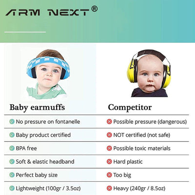 Infant Ear Muffs Noise Cancelling Soft Padded Design Baby Ear Protection Headphones with Elastic Headband - Tiny Treasure Boutik