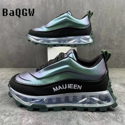 Laser Design High Quality Men Thick Sole Lace Up Casual Sports Running Shoes Color Block Luxury Breathable Chunky Sneakers - Tiny Treasure Boutik