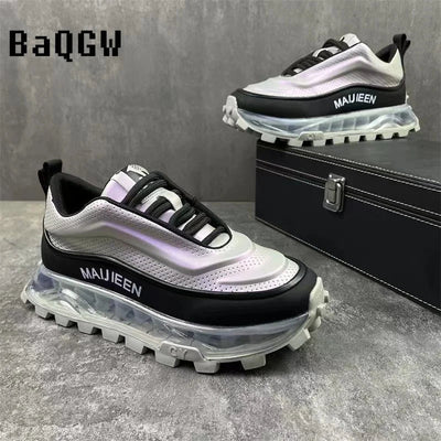 Laser Design High Quality Men Thick Sole Lace Up Casual Sports Running Shoes Color Block Luxury Breathable Chunky Sneakers - Tiny Treasure Boutik