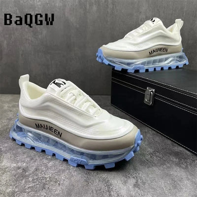 Laser Design High Quality Men Thick Sole Lace Up Casual Sports Running Shoes Color Block Luxury Breathable Chunky Sneakers - Tiny Treasure Boutik