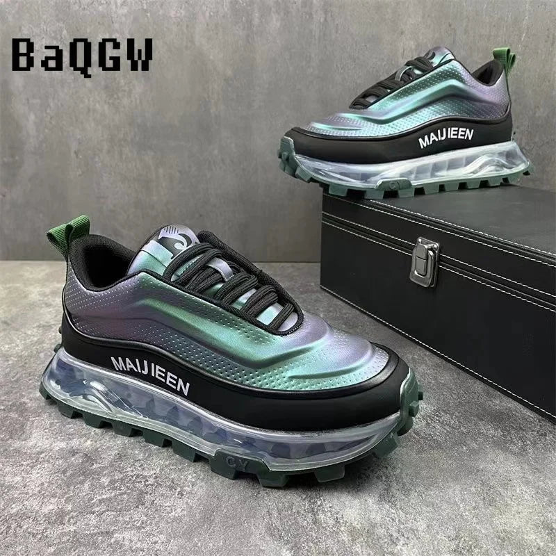 Laser Design High Quality Men Thick Sole Lace Up Casual Sports Running Shoes Color Block Luxury Breathable Chunky Sneakers - Tiny Treasure Boutik