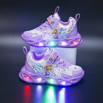 Light Up Sport Shoes Luminous Kid Sneakers Cartoon Princess Baby Girls Casual Shoes Children Walking Running Shoes With Lights - Tiny Treasure Boutik