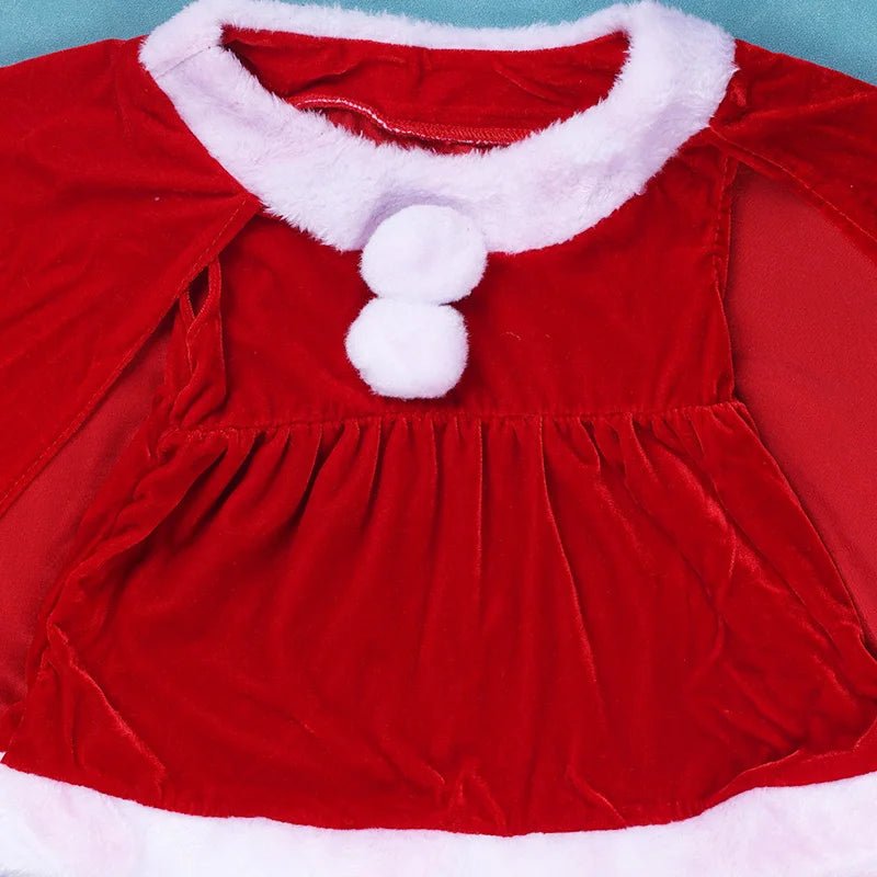 New Year Toddler Baby Girls Christmas Elk Fleece Costume Red Santa Claus Long Sleeve Princess Dresses With Hat & Shawl Xmas - Tiny Treasure Boutik