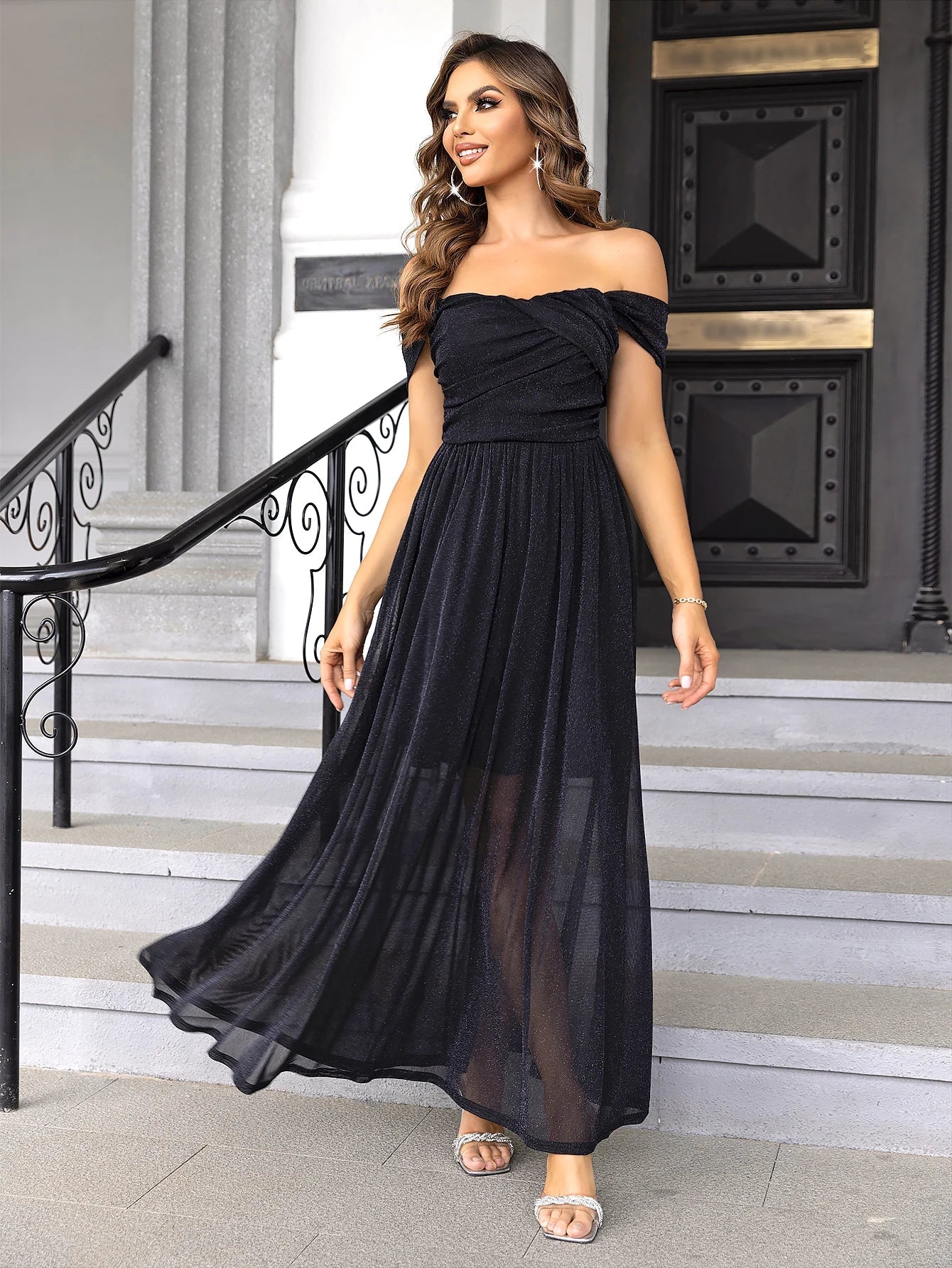 Sparkle Sexy Off Shoulder Long Maxi Dress Women Sleeveless Backless Cover - ups Evening Party Dresses Clubwear Vestidos Robe - Tiny Treasure Boutik