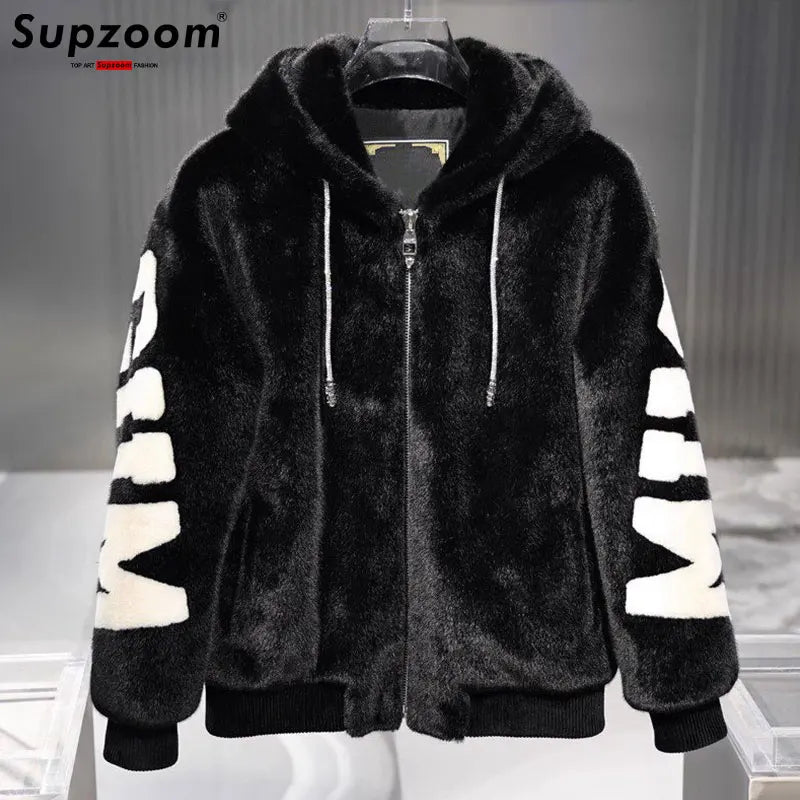 Supzoom 2023 New Arrival Imitation Rabbit Hair Cotton Top Fashion Loose Hip Hop Casual Embroidery Warm Winter Jackets Coats - Tiny Treasure Boutik