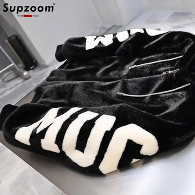 Supzoom 2023 New Arrival Imitation Rabbit Hair Cotton Top Fashion Loose Hip Hop Casual Embroidery Warm Winter Jackets Coats - Tiny Treasure Boutik