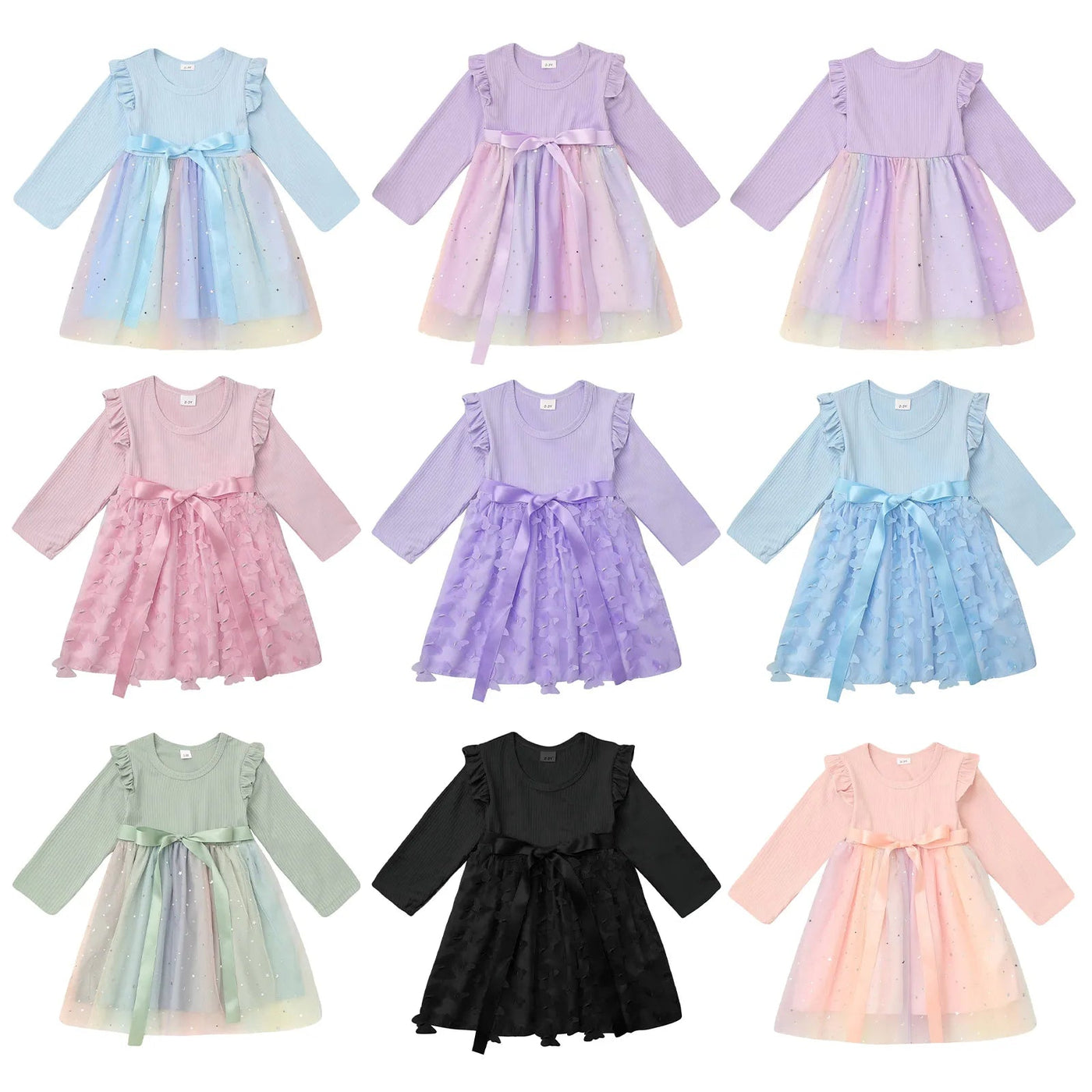 Toddler Baby Girls Clothes Long Sleeve Tulle Mesh Butterfly Dress for Christmas Party Birthday Wedding Princess Dress Daily Wear - Tiny Treasure Boutik