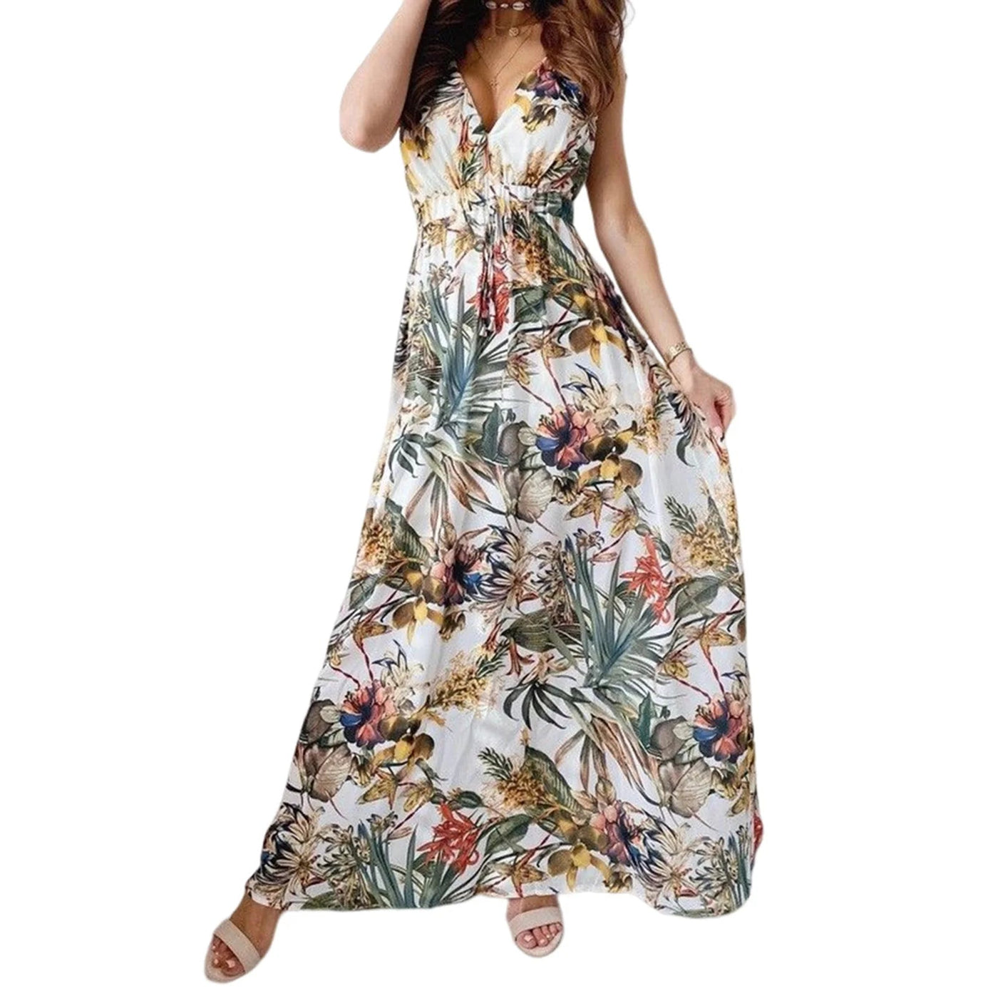 Women Summer Casual Dress Sleeveless Print Halter Strap Dress Ladies Party Grown Long Dress - Tiny Treasure Boutik